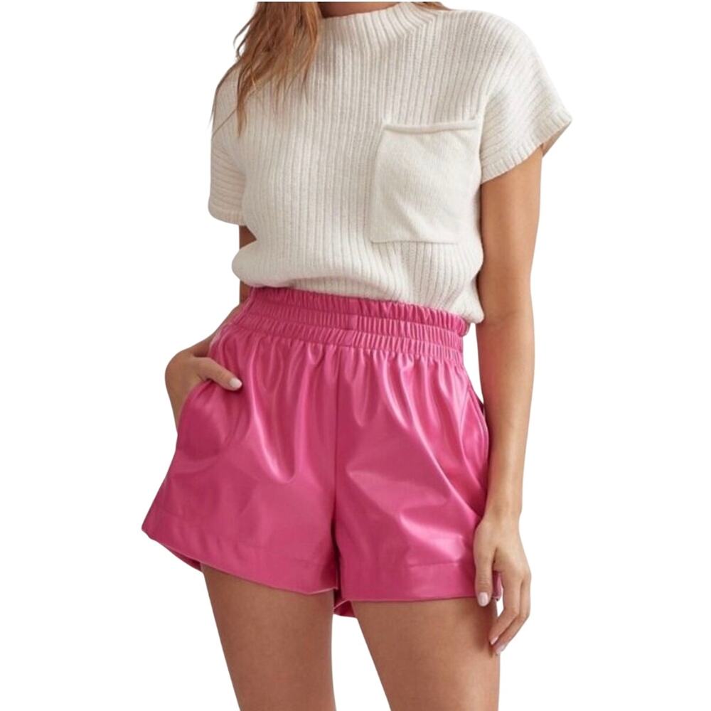 Entro Women’s NEW hot pink faux leather shorts, high waist, pockets, Size L